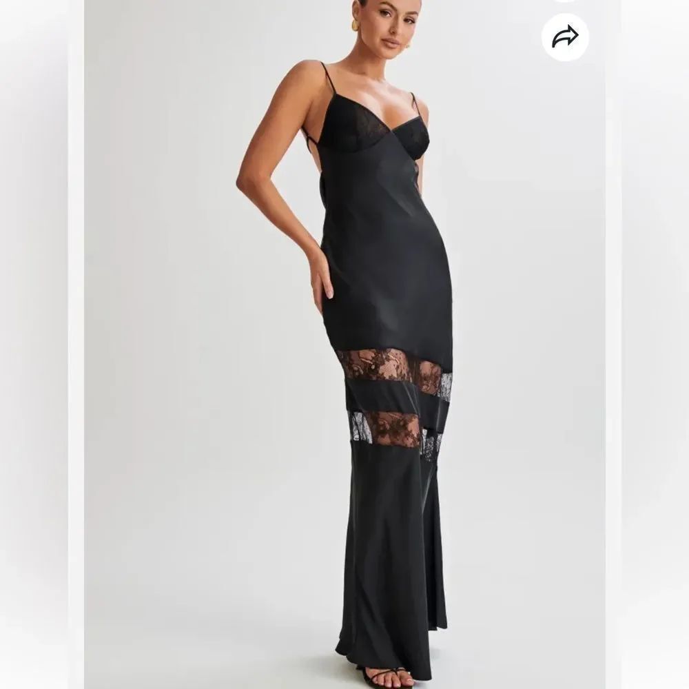 Meshki Myrna Satin Lace Maxi Dress - size medium NWT